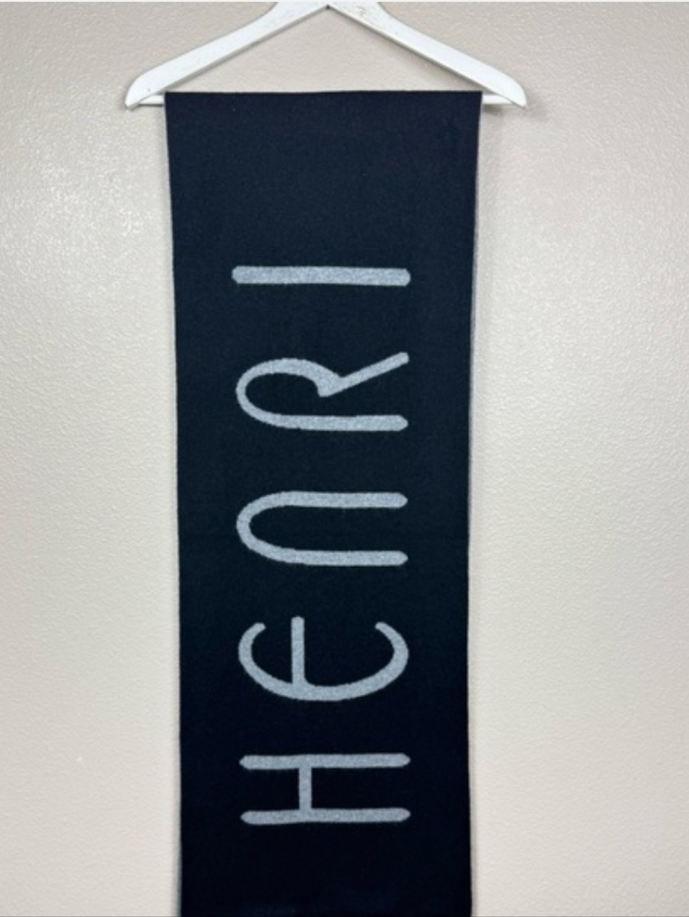 HENRI BENDEL Cashmere Scarf Logo In Black & Gray Extra Long